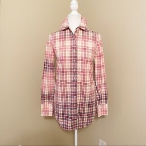Free People Plaid Ombré Gathered Back Tunic Top Shirt - 0
